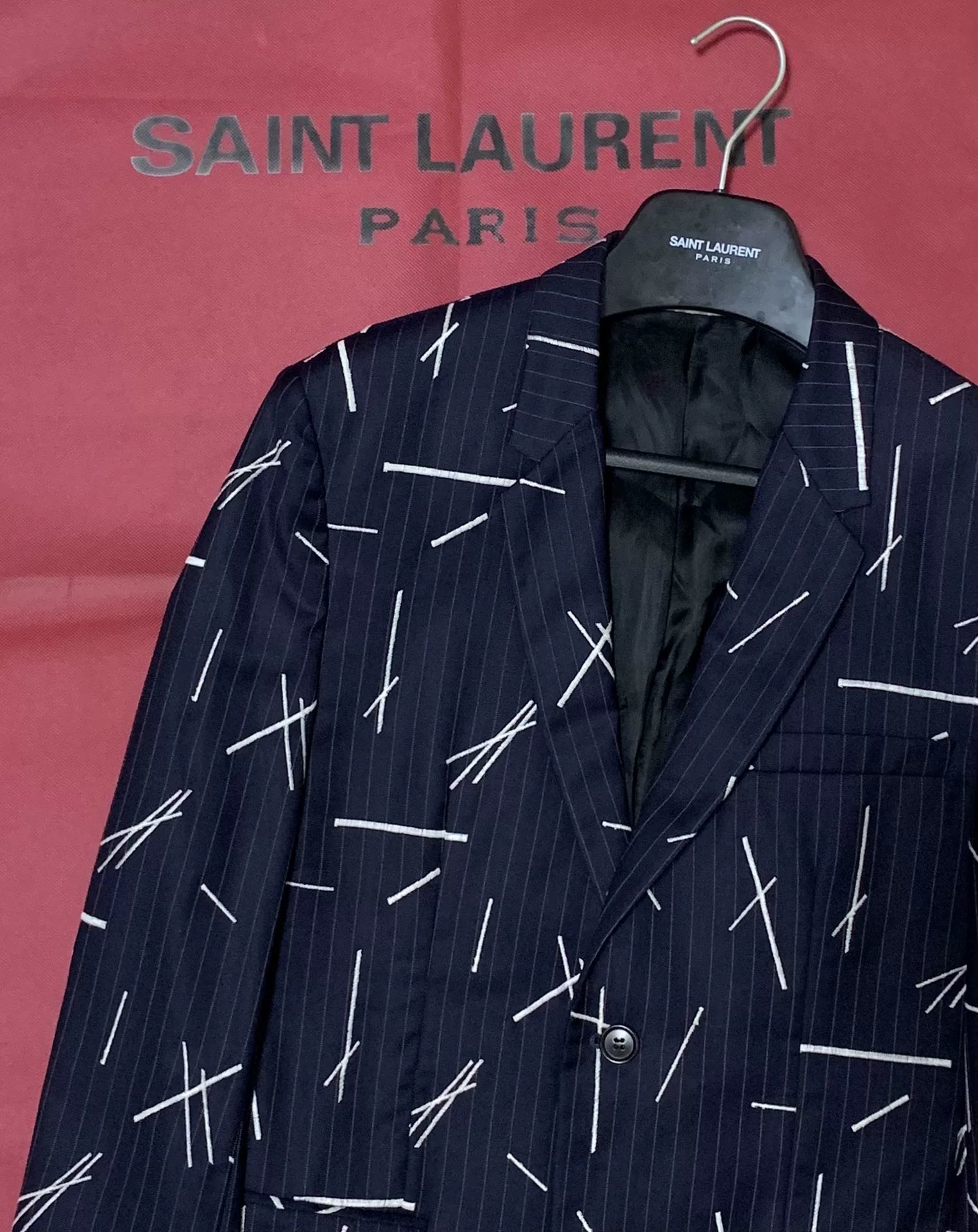 Dior Homme 14FW 15SS Runway Navy Embroidered Wool White Suit