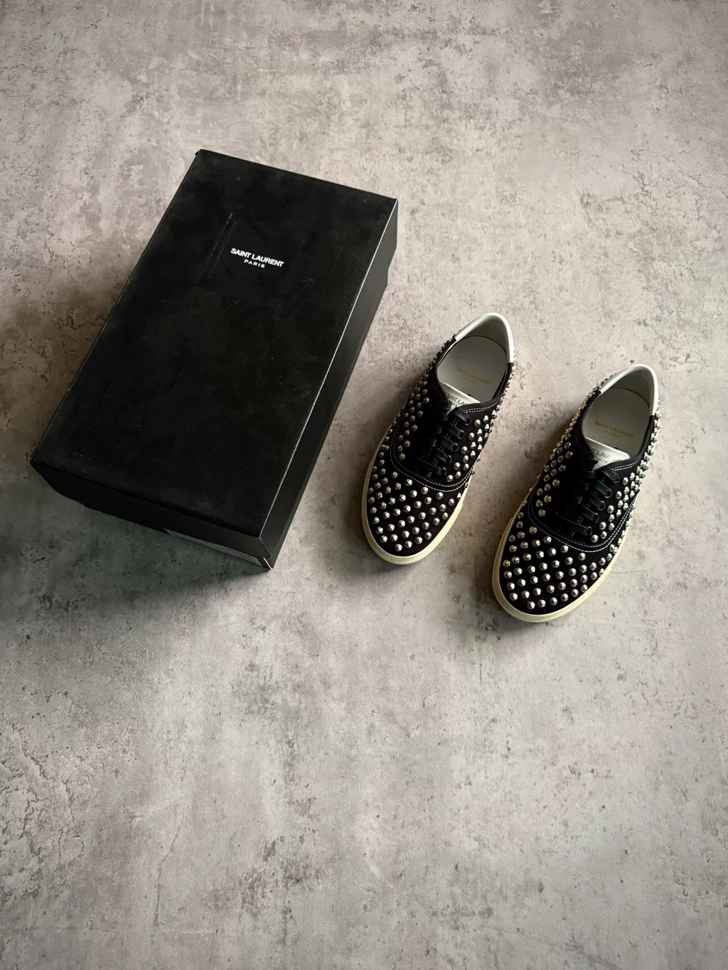 Saint Laurent Paris 15SS Black Studded Canvas Low-Top Sneakers by Hedi Slimane