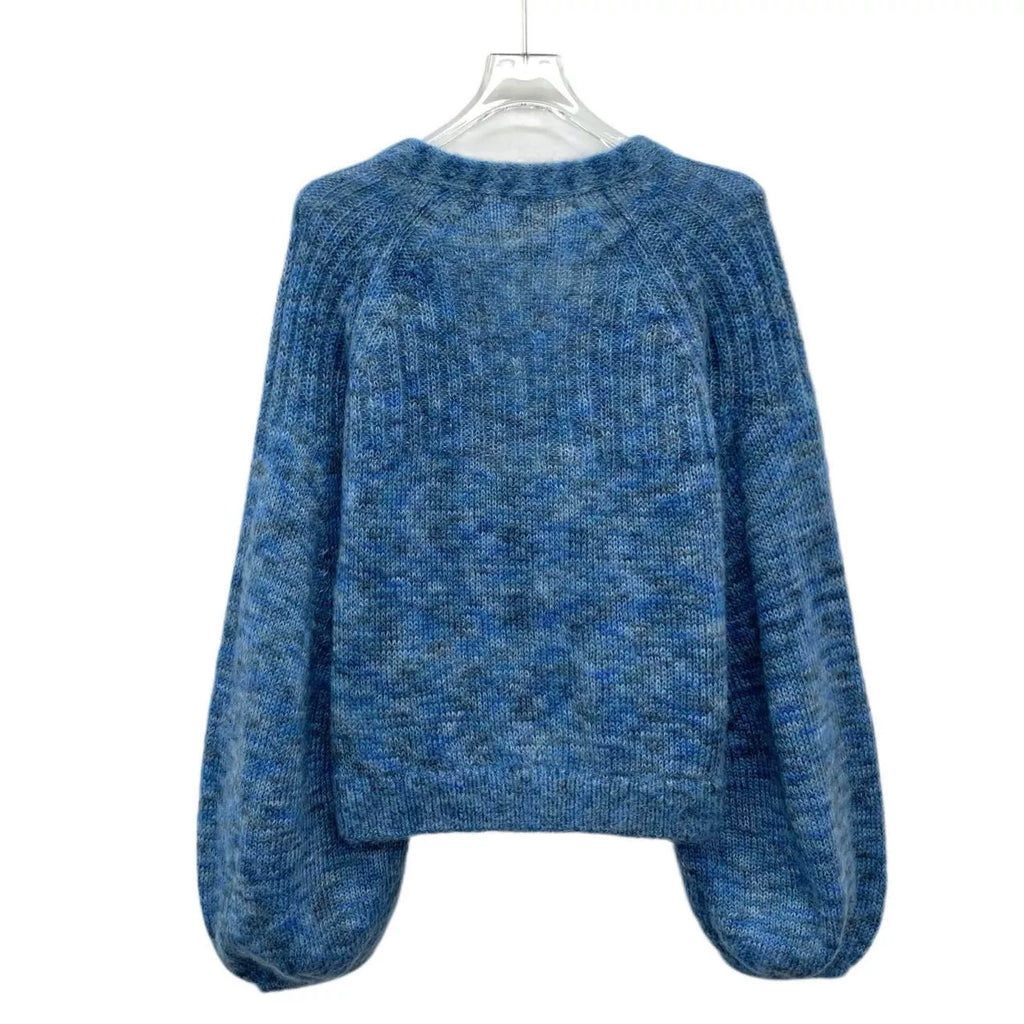 Loewe Navy Blue Mohair V-Neck Single-Breasted Cardigan Jacket