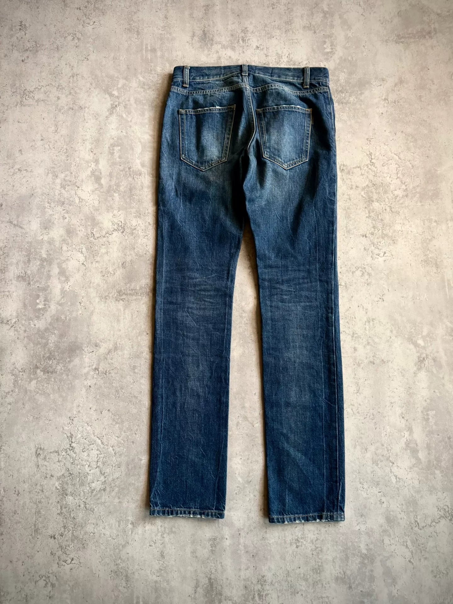 Saint Laurent 19SS Dark Blue Washed Distressed Denim Jeans