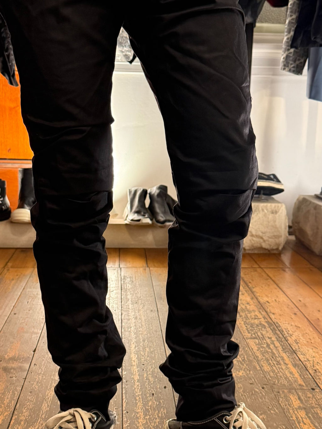 Julius SS14 Black Open Knee Ghost PU6 Silk Trousers