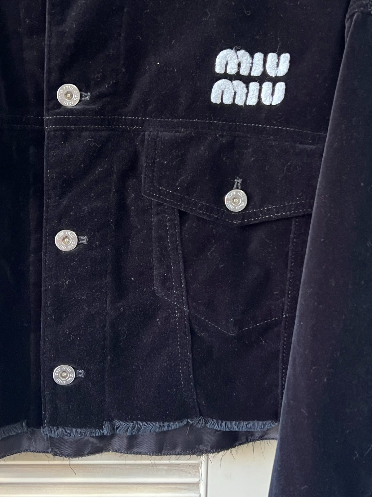 Miu Miu black velvet logo short jacket