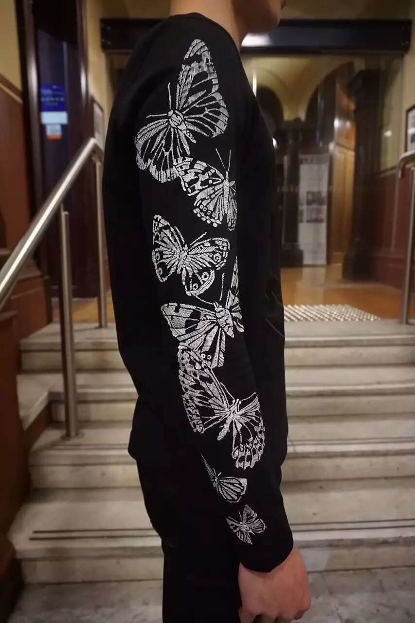 Alexander McQueen FW16 Black Butterfly Print Arm Skull Long Sleeve Cotton Shirt