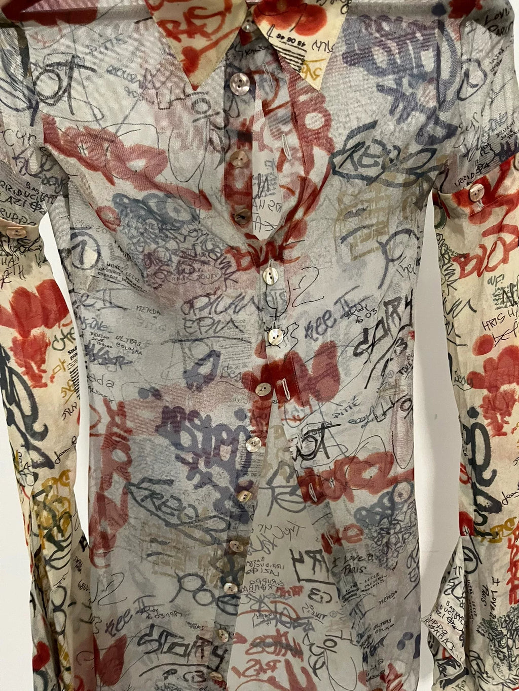 Jean Paul Gaultier graffiti mesh top shirt