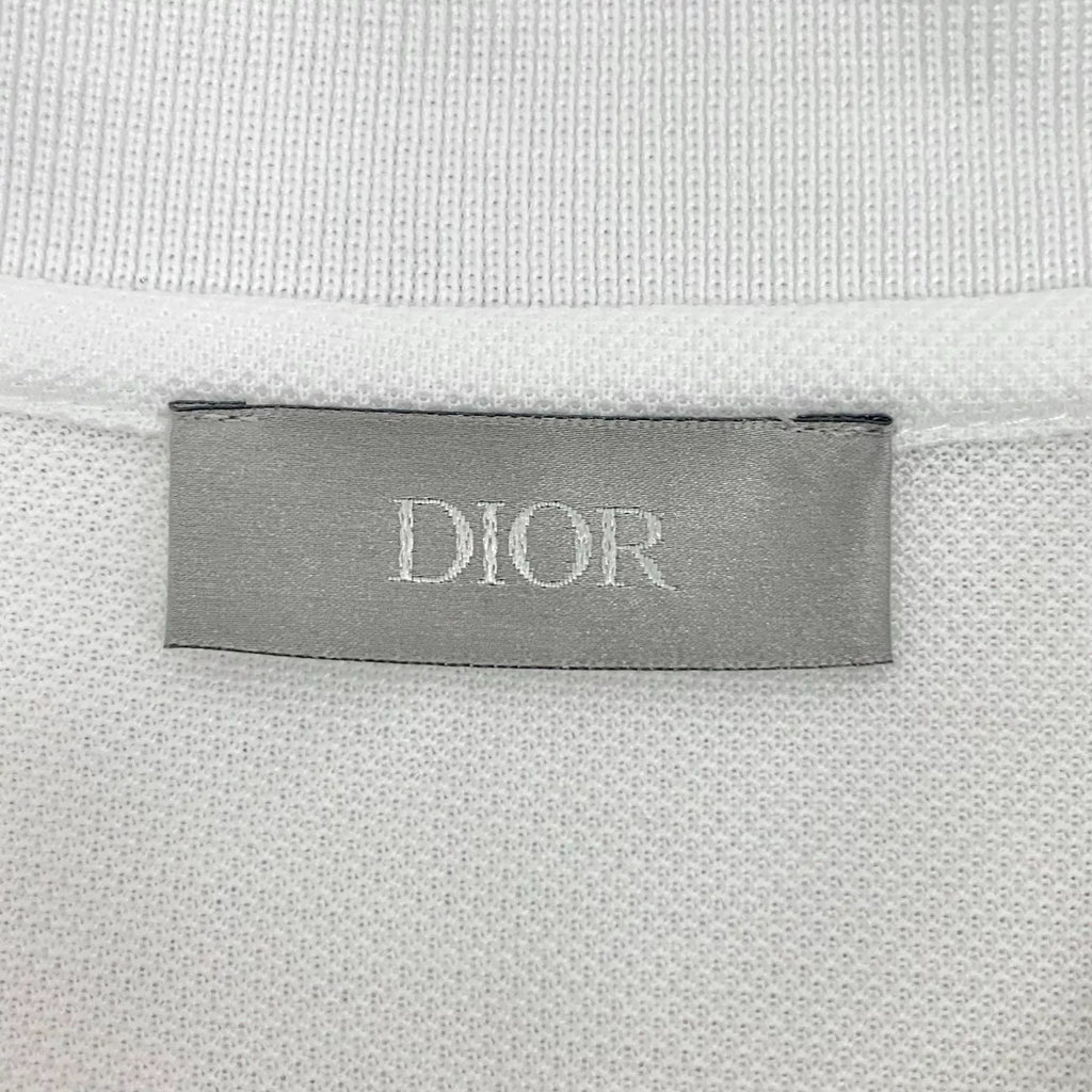 Dior White Letter Embroidery Logo Collared Single-Breasted Cotton Polo Shirt