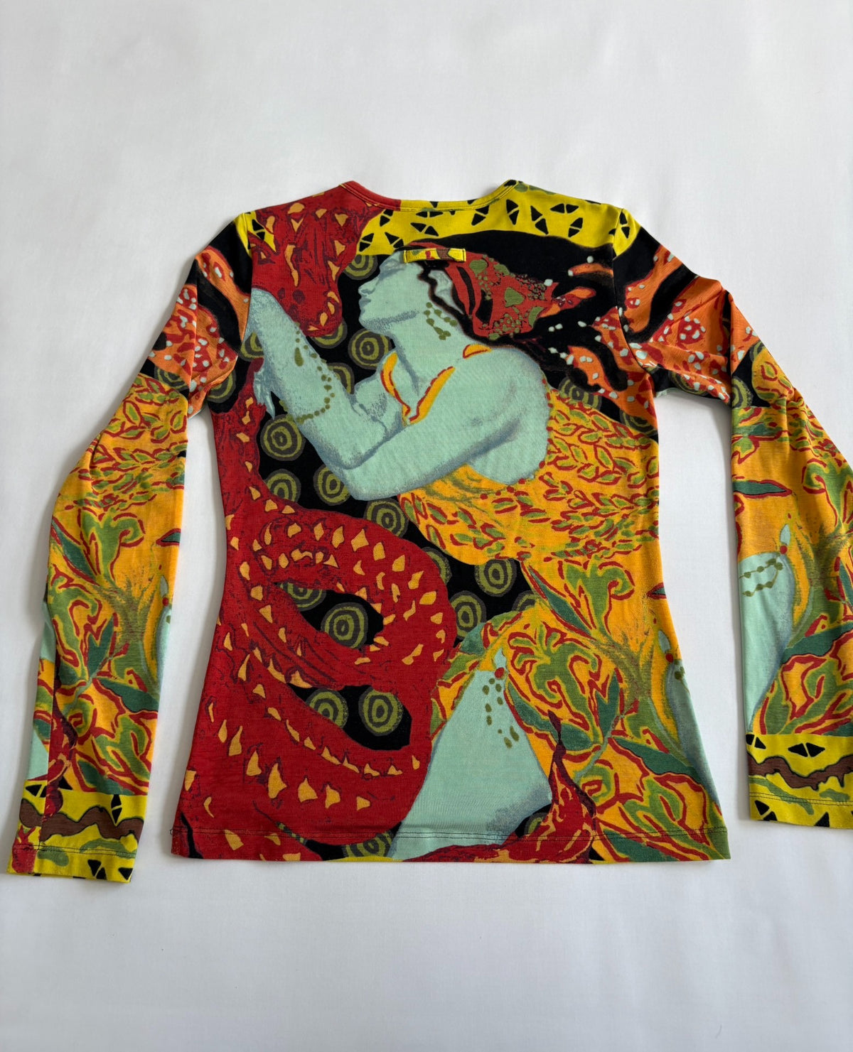 Jean Paul Gaultier Vintage Slim Print Long Sleeve Portrait Silk Top