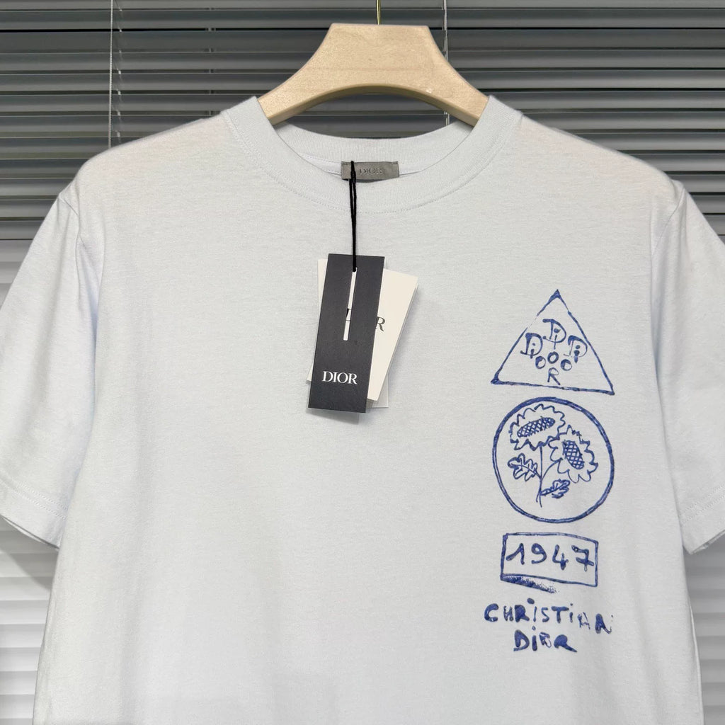 Dior 1947 Cotton Blue Short Sleeve T-Shirt