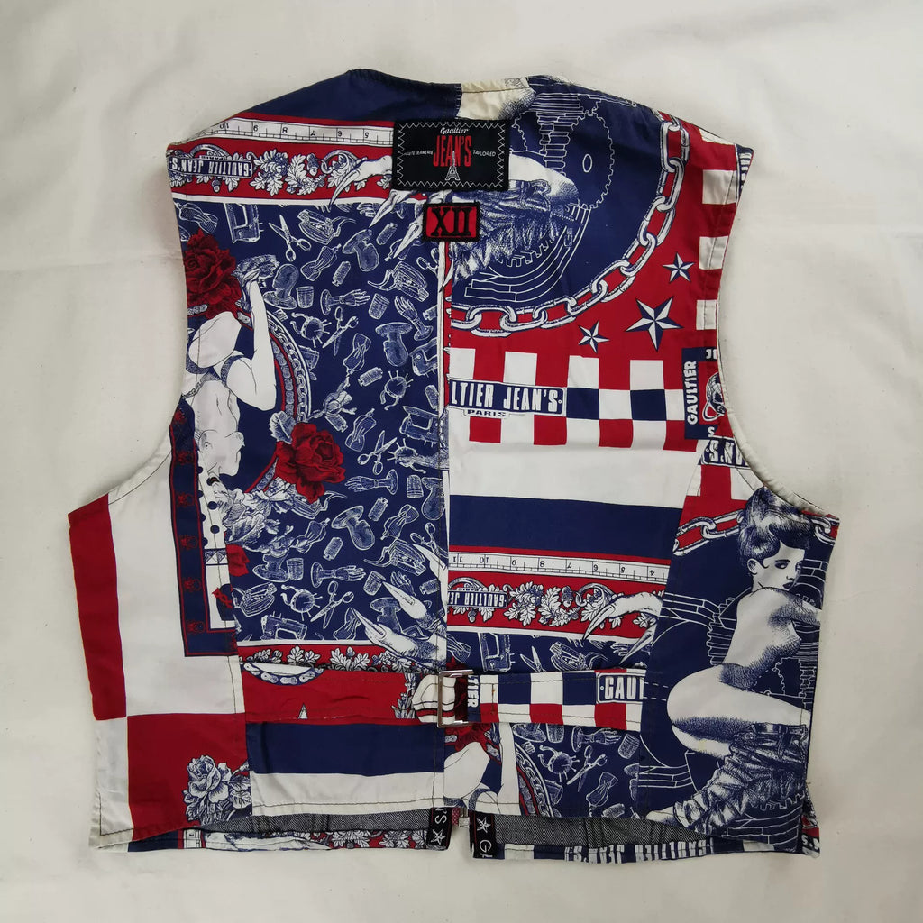 1994 Spring/Summer Jean Paul Gaultier Denim Skull Tattoo Patchwork Vest