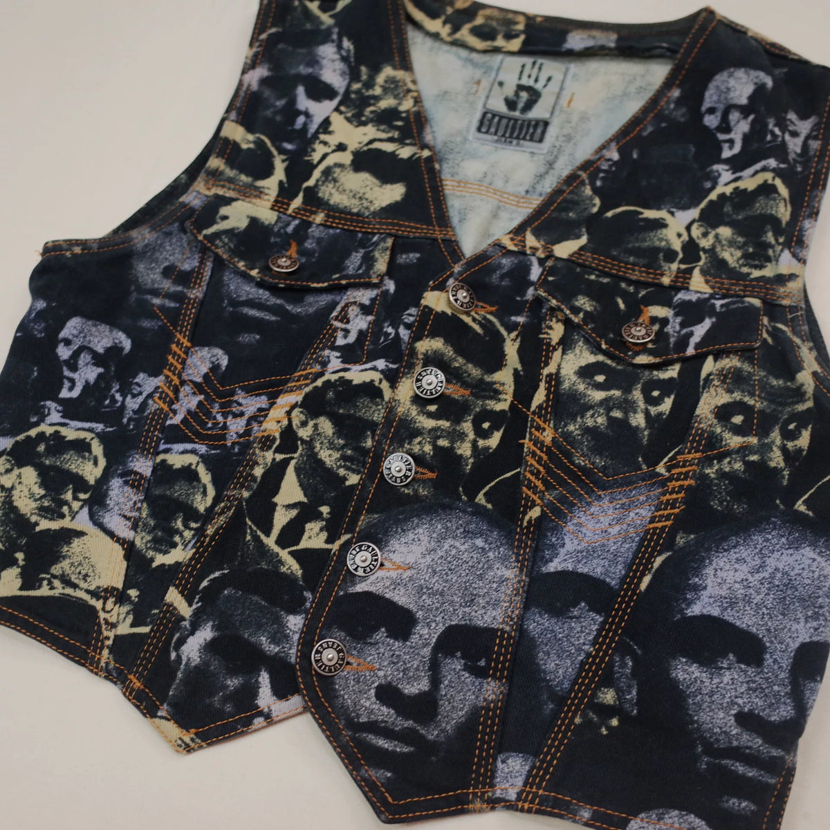 1992 Fall/Winter Jean Paul Gaultier Face Print Denim Vest