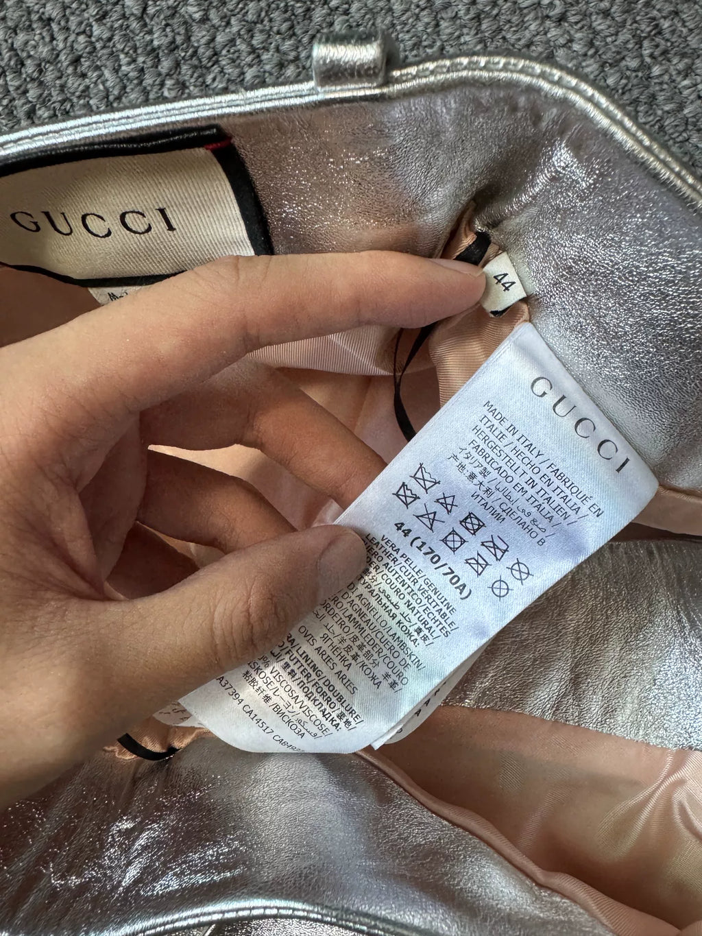 Gucci AW20 Runway Silver Leather Flare Trousers