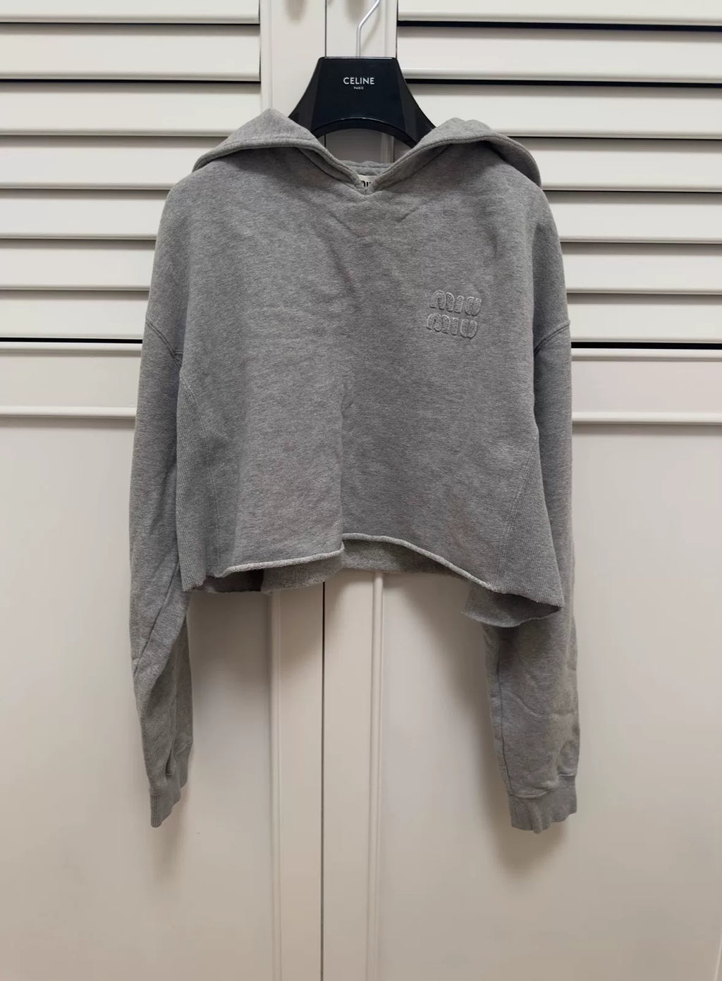 Miu Miu Grey Navy Collar Logo Sweater