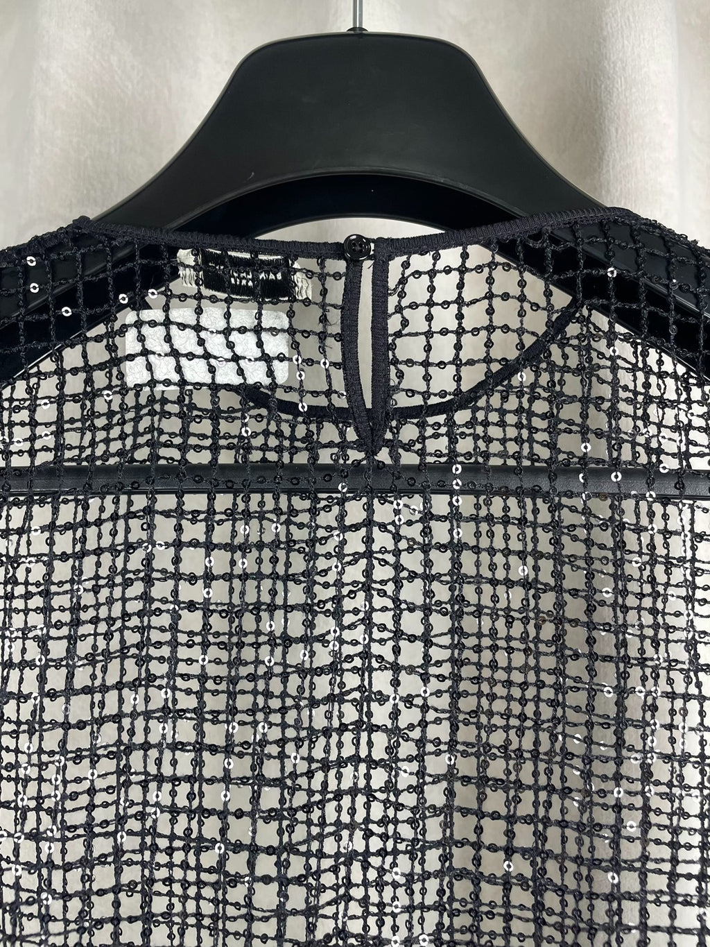 Saint Laurent FW15 Rhinestone Sequin Fishnet Black Top