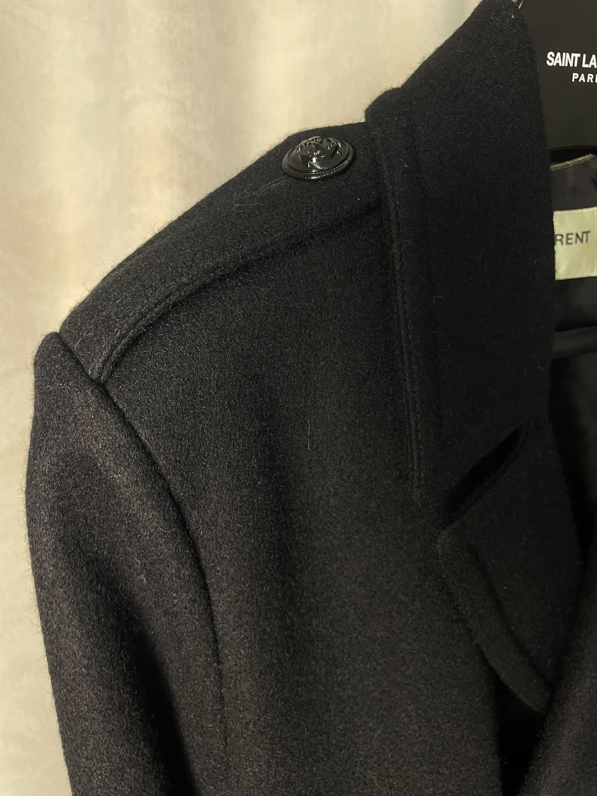 Saint Laurent FW14 Black Wool Anchor Button Double-Breasted Coat
