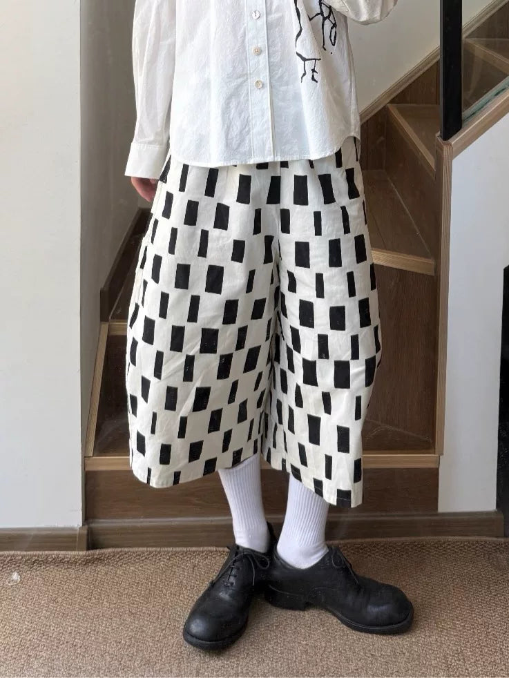 Junya Watanabe Black White Plaid Lantern Shorts