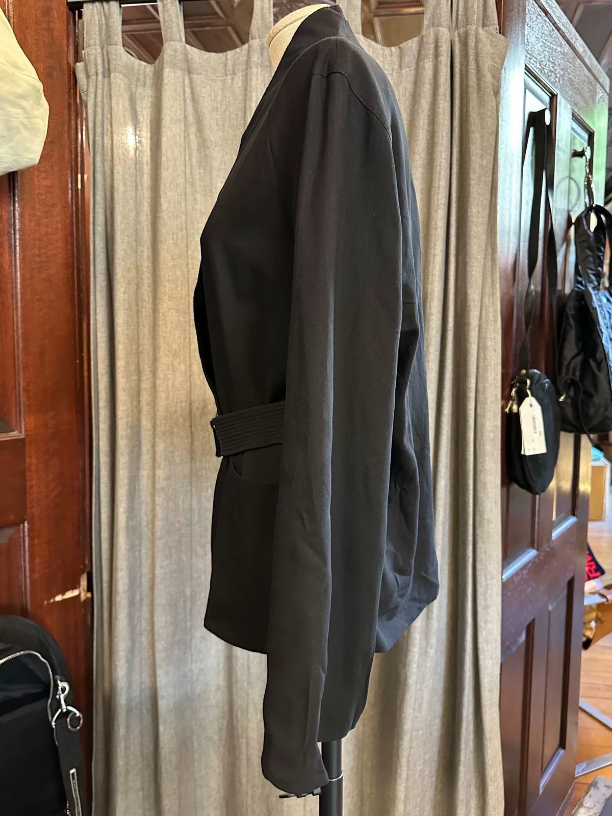Christophe Lemaire Black Belted Cotton Viscose Coat