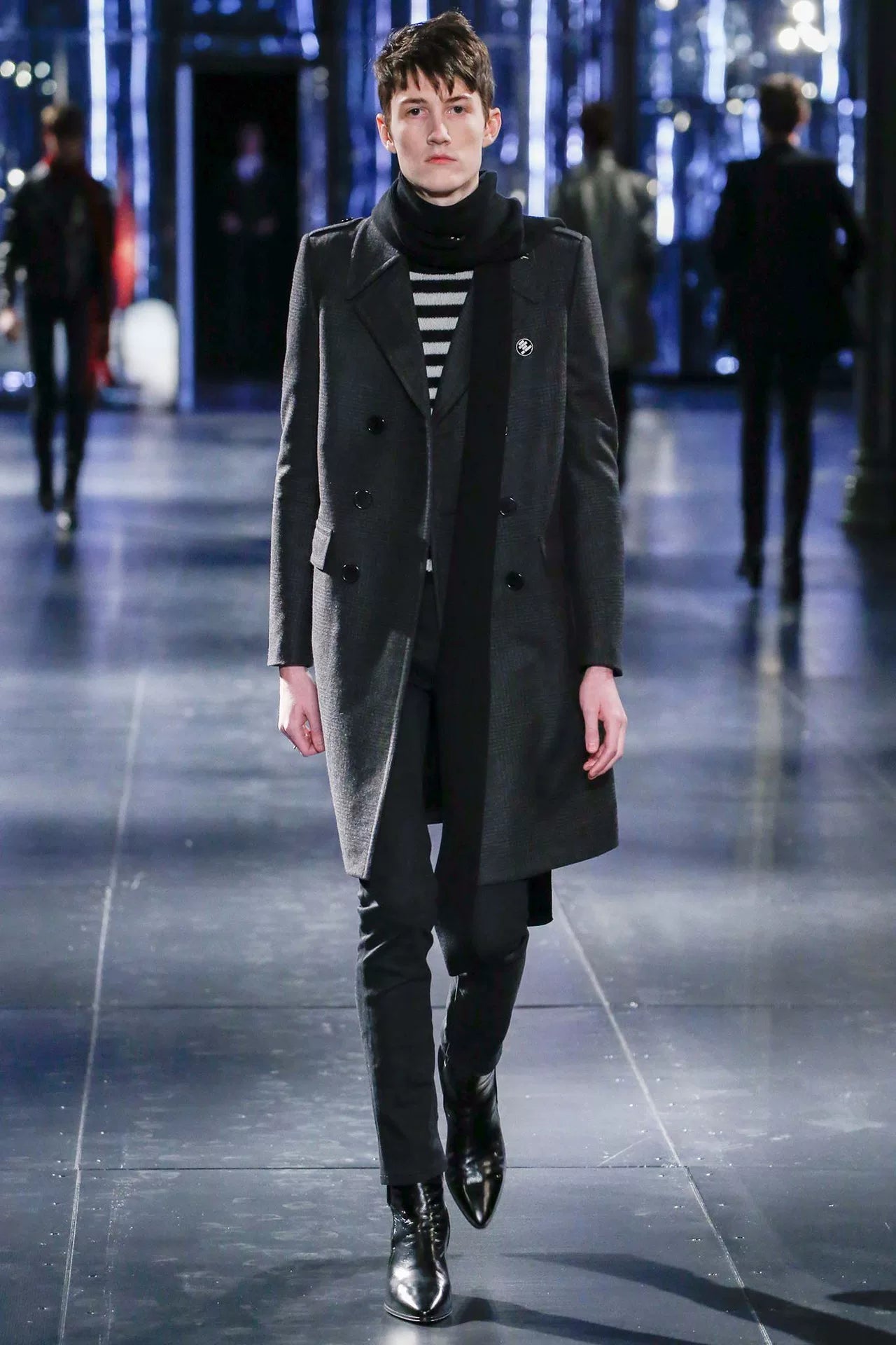 Saint Laurent 15FW Black White Striped Turtleneck Sweater