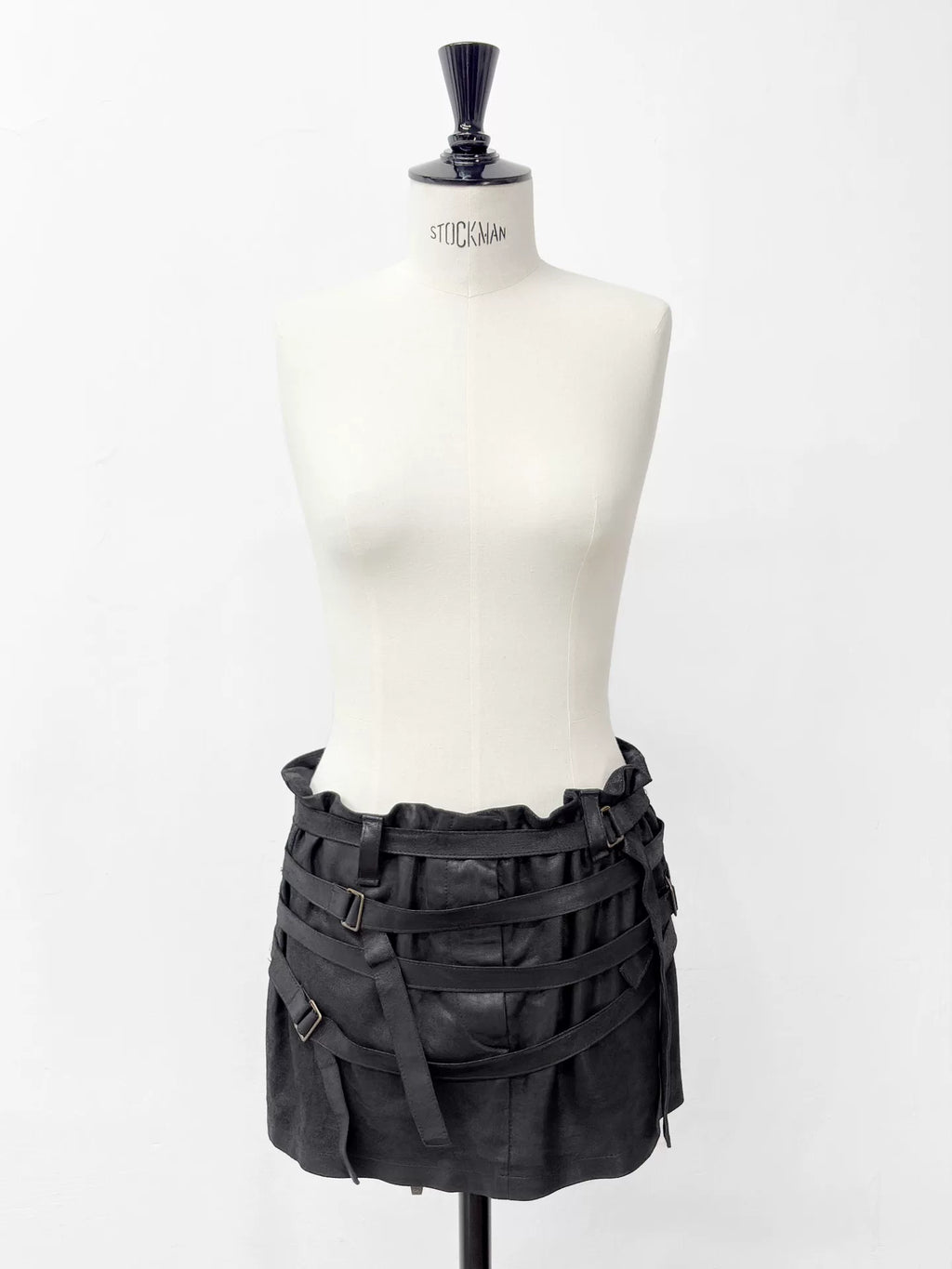 Ann Demeulemeester SS03 Black Burnt Lambskin Strap Skirt