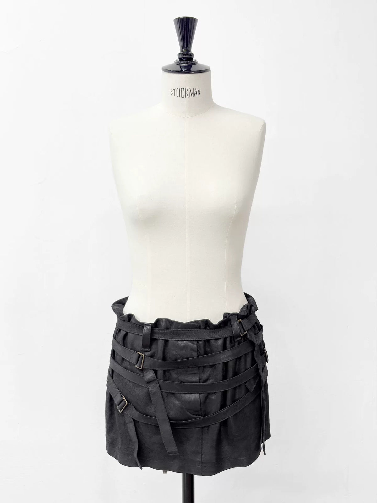 Ann Demeulemeester SS03 Black Burnt Lambskin Strap Skirt