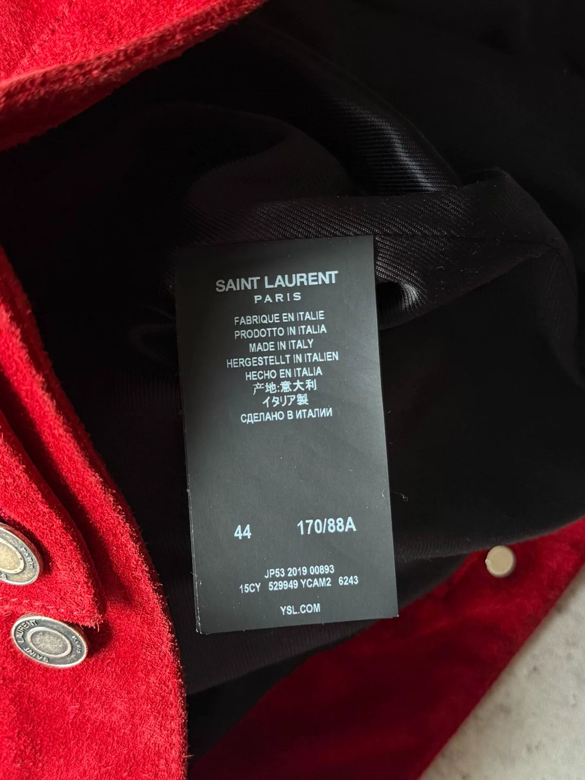 Saint Laurent Paris AW19 Red Suede Trucker Jacket