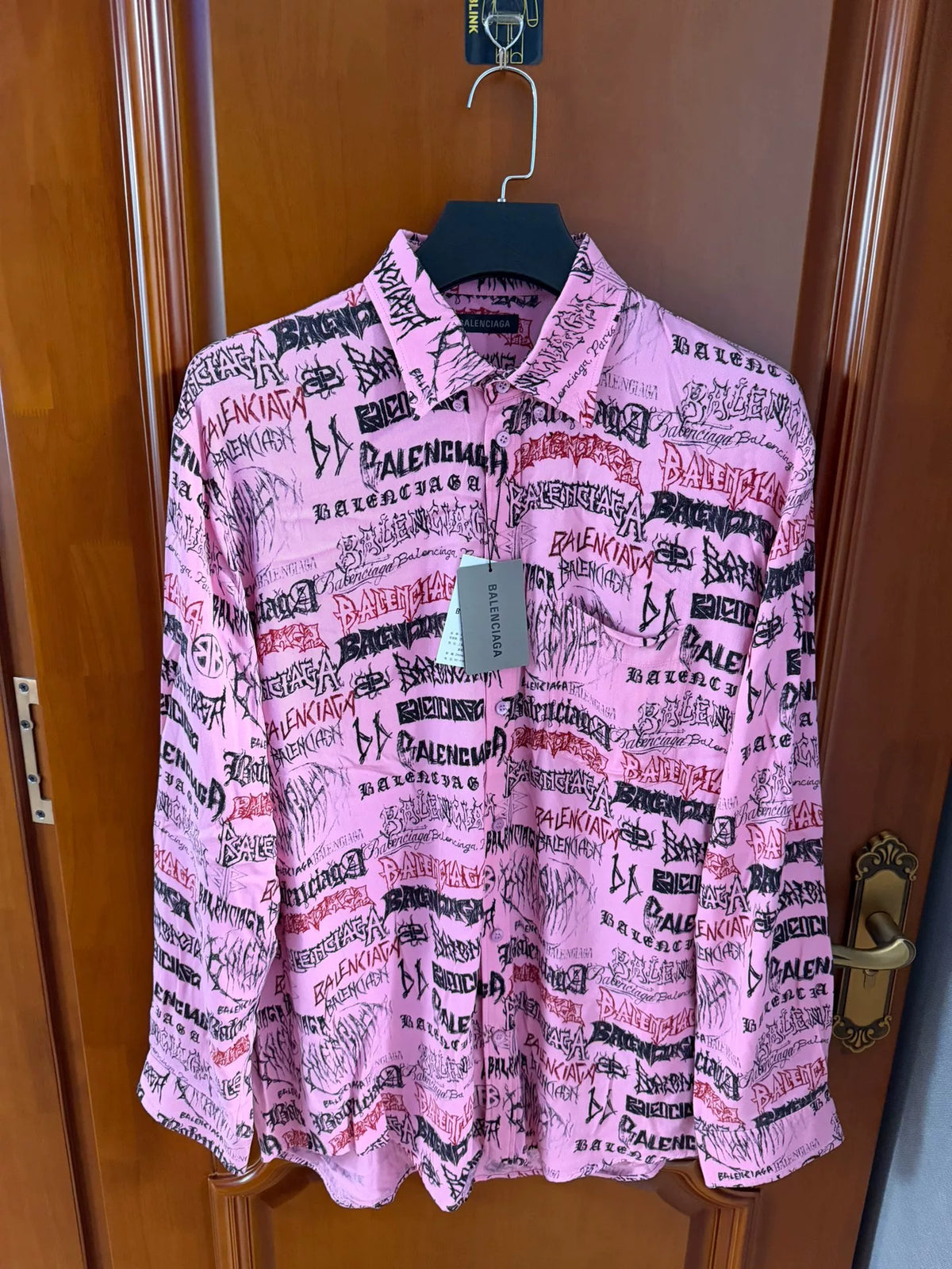 Balenciaga Pink Graffiti All-Over Print Long Sleeve Shirt