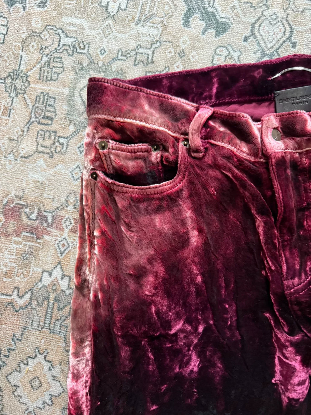 Saint Laurent Blood Red Velvet Gradient Trousers