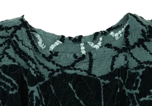 Issey Miyake Vintage Green Patterned Pleated Dress