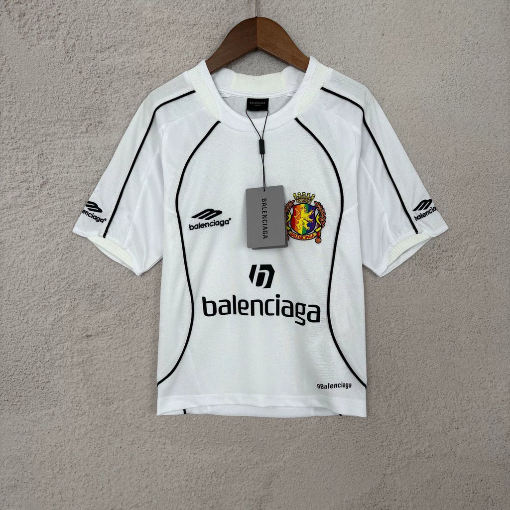 Balenciaga Multicolor Manchester United Embroidered Print Logo Mesh Jersey Short Sleeve T-Shirt