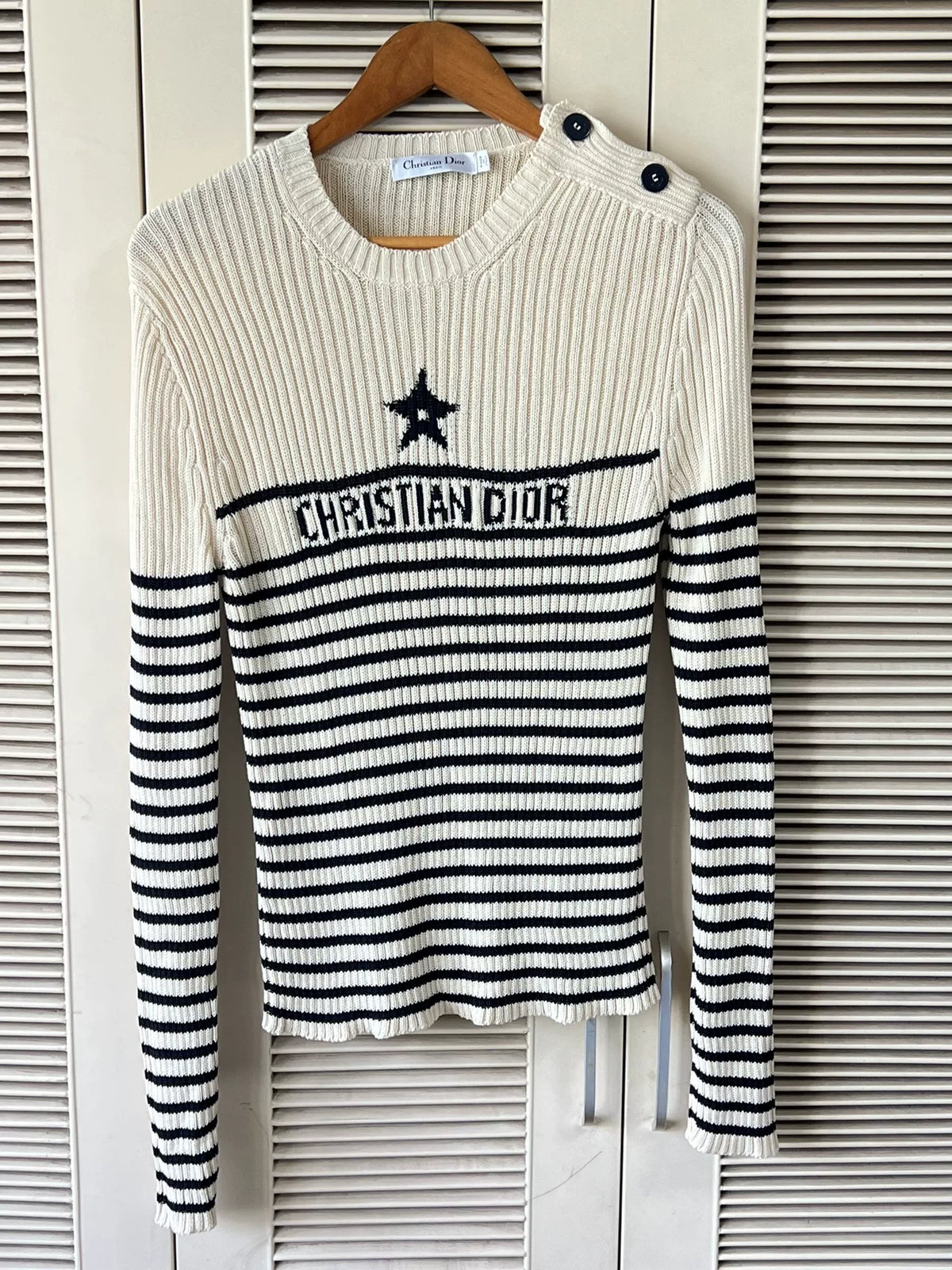Dior Black and White Striped Five-Pointed Star Knit Sweater
