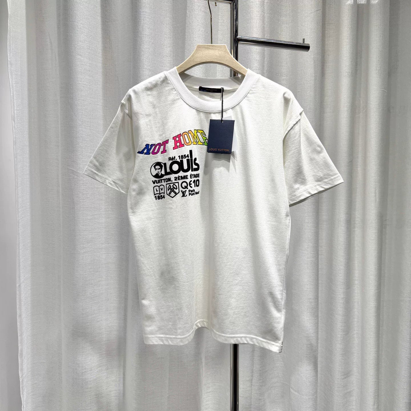 Louis Vuitton Tornado Flock Logo Cotton White Short Sleeve T-Shirt