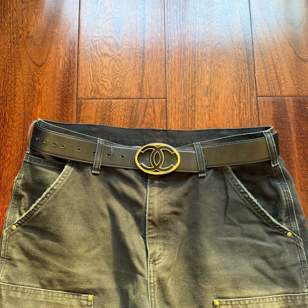 Chanel Black Patent Leather Double C Belt