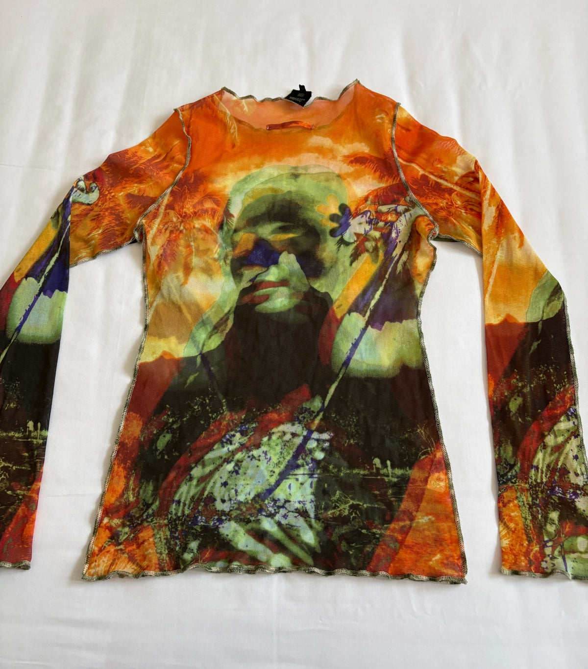Jean Paul GAULTIER runway-style portrait print mesh top