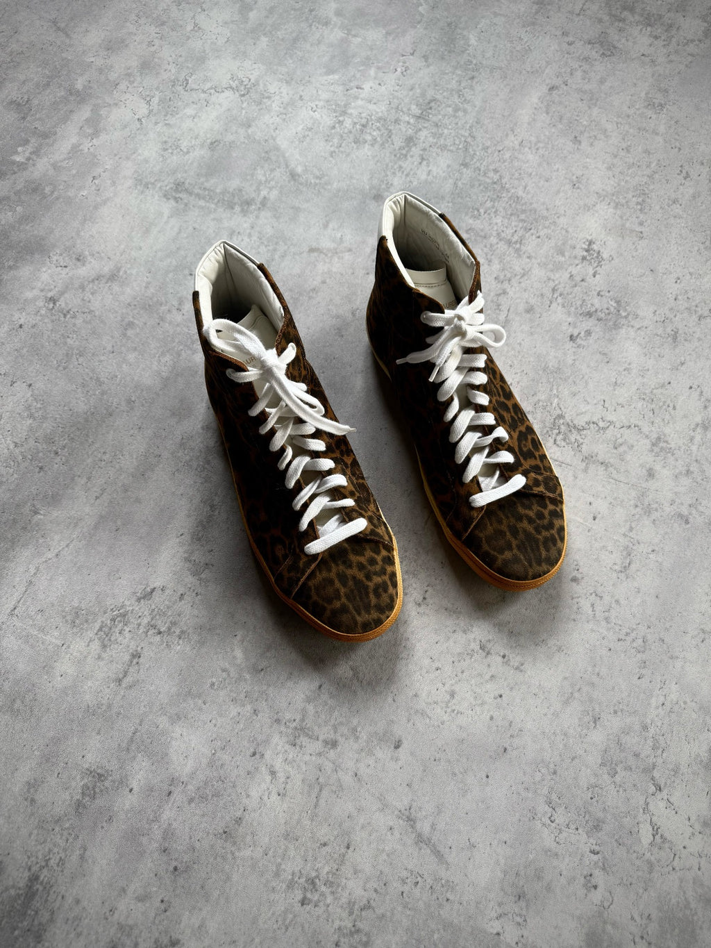 Saint Laurent 13FW SL/06M Yellow Suede Leopard Print High-Top Sneakers by Hedi Slimane