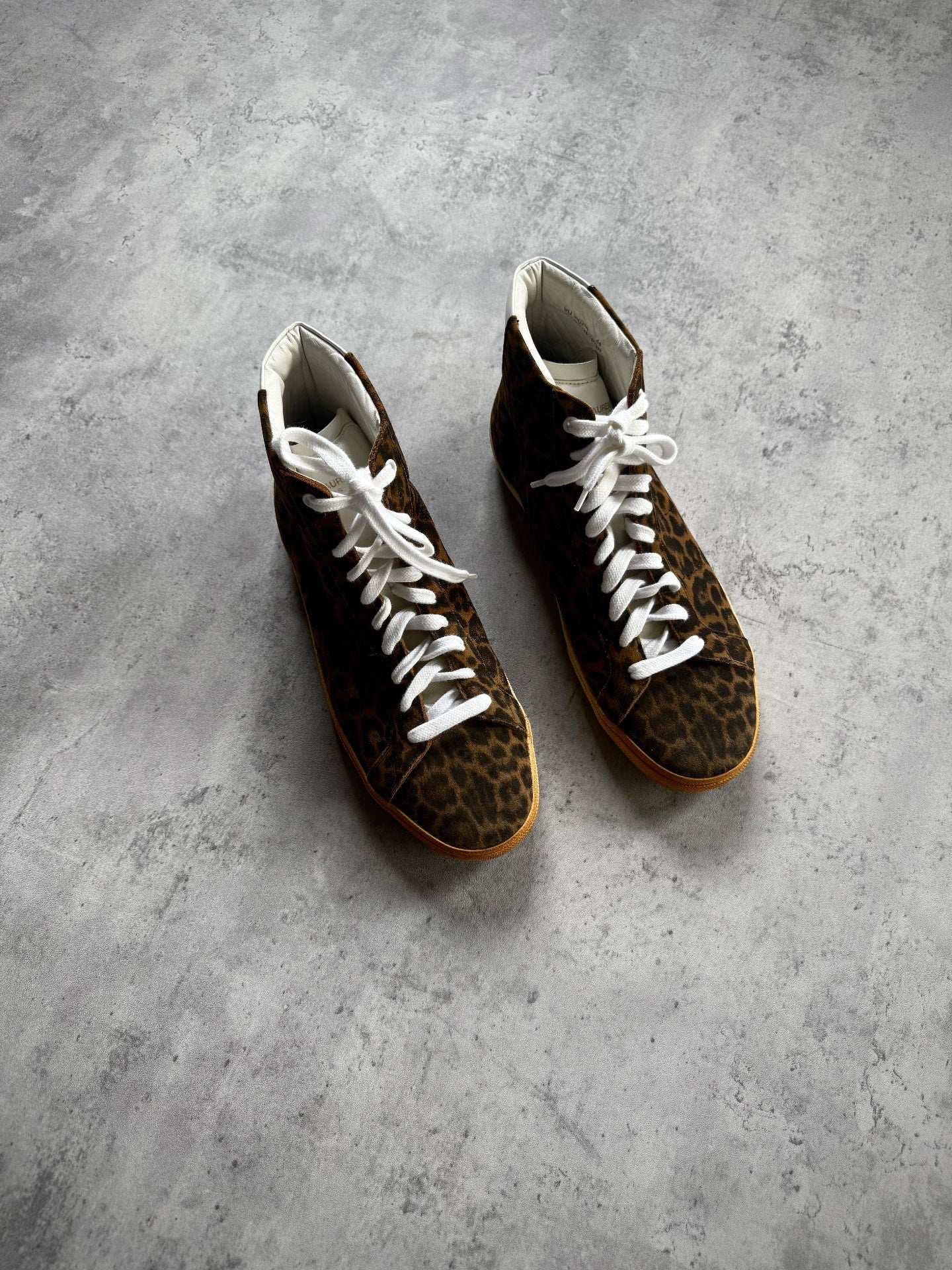 Saint Laurent 13FW SL/06M Yellow Suede Leopard Print High-Top Sneakers by Hedi Slimane