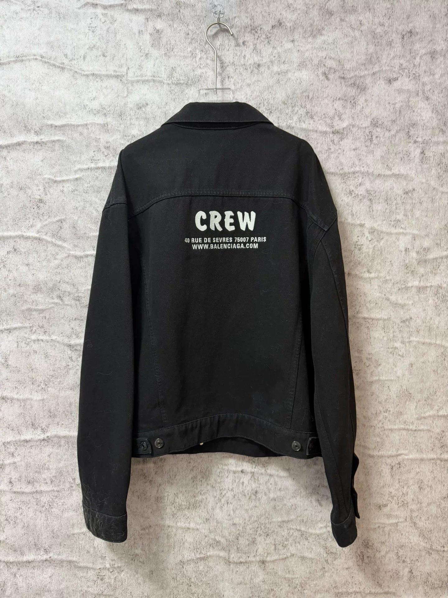 Balenciaga Paris Black Crew Embroidered Denim Jacket
