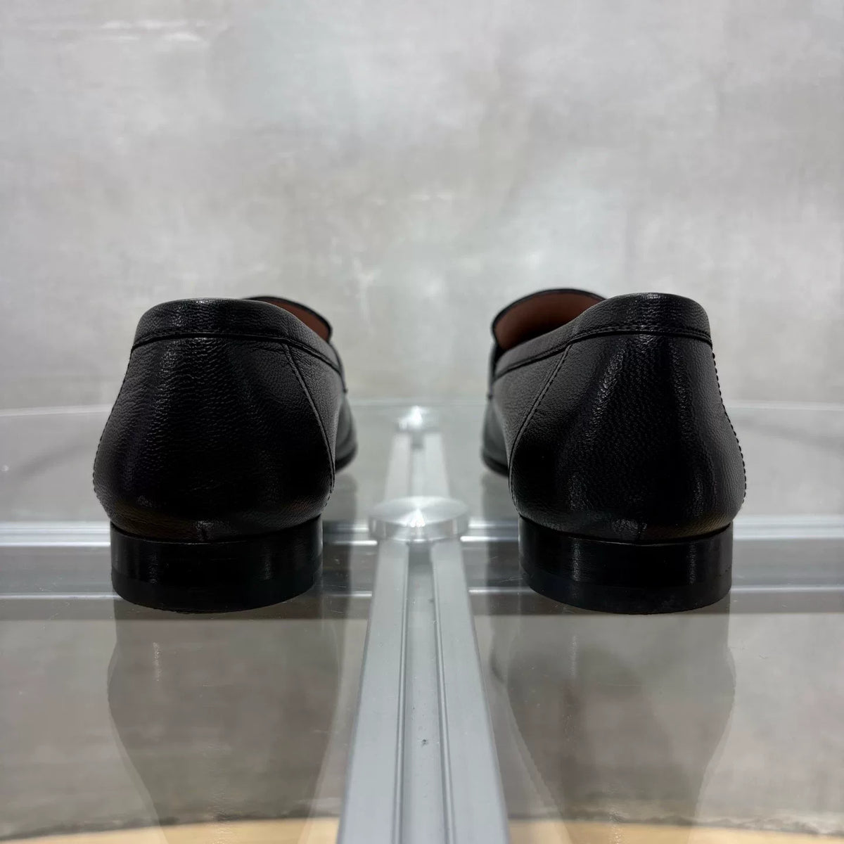 HERMES Black Silver Buckle Loafers