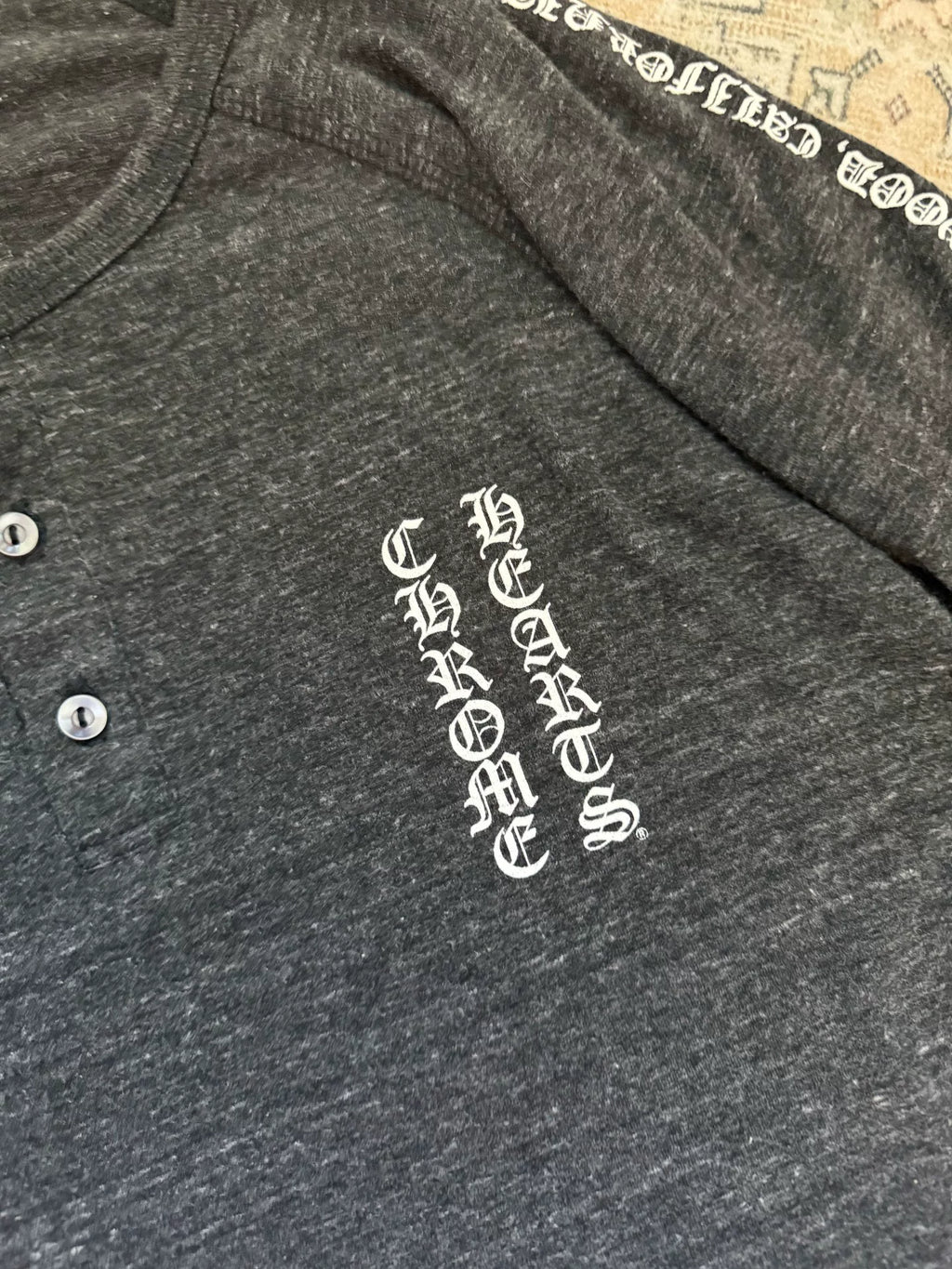 Chrome Hearts Vine Cross Henley Neck 3/4 Sleeve Tee