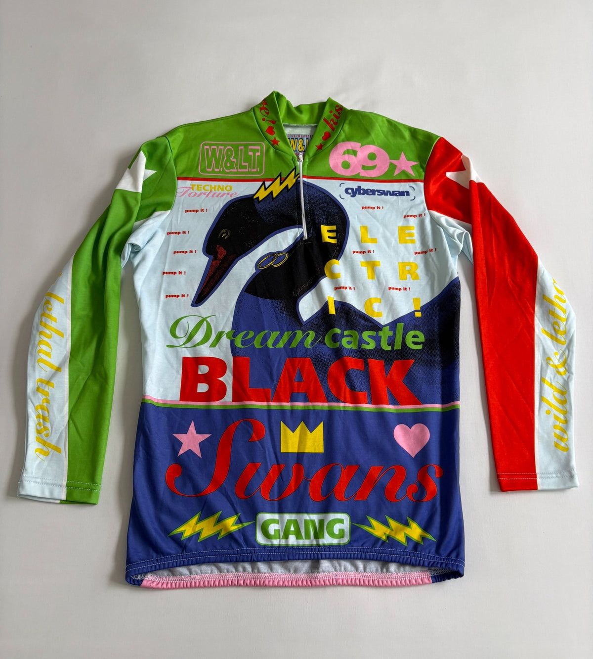 Walter van Beirendonck runway piece swan cycling jersey W&LT vintage 1996 runway archive swan print cycling jersey