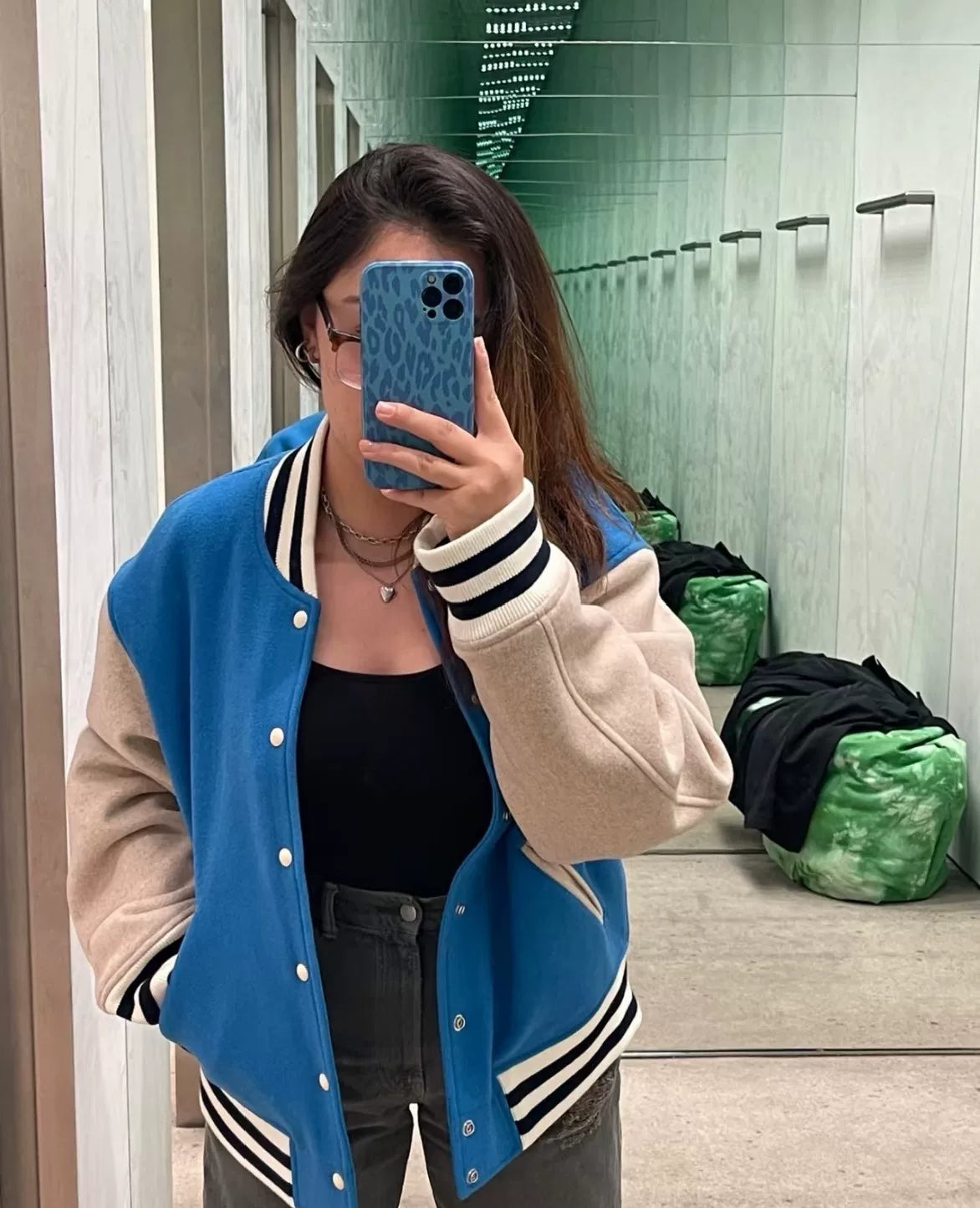 Acne Studios Blue Color-Block Varsity Jacket