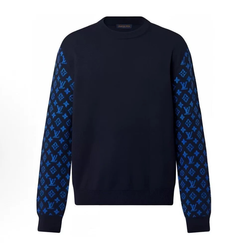Louis Vuitton Navy Blue Logo Cuff Sheep Wool Goat Cashmere Sweater