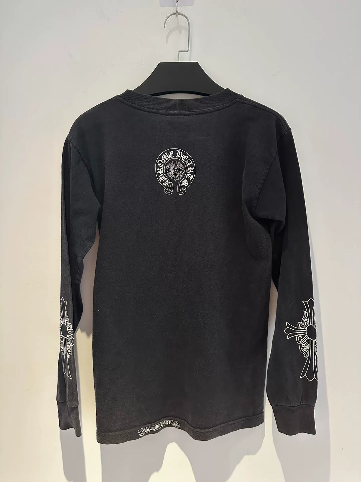 Chrome Hearts 1990s Gray Vine Sword Cross Horseshoe Print Long Sleeve Top