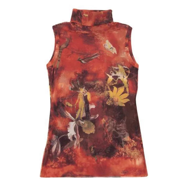 Jean Paul Gaultier Vintage Red Floral Mesh Top