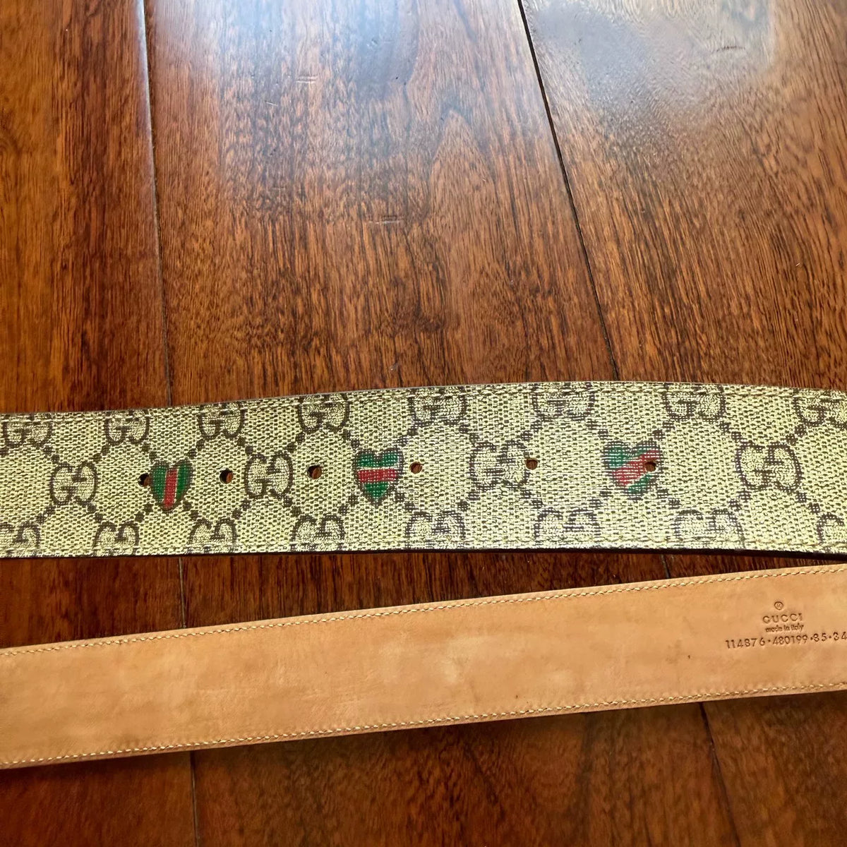 Gucci Monogram Print Leather Belt