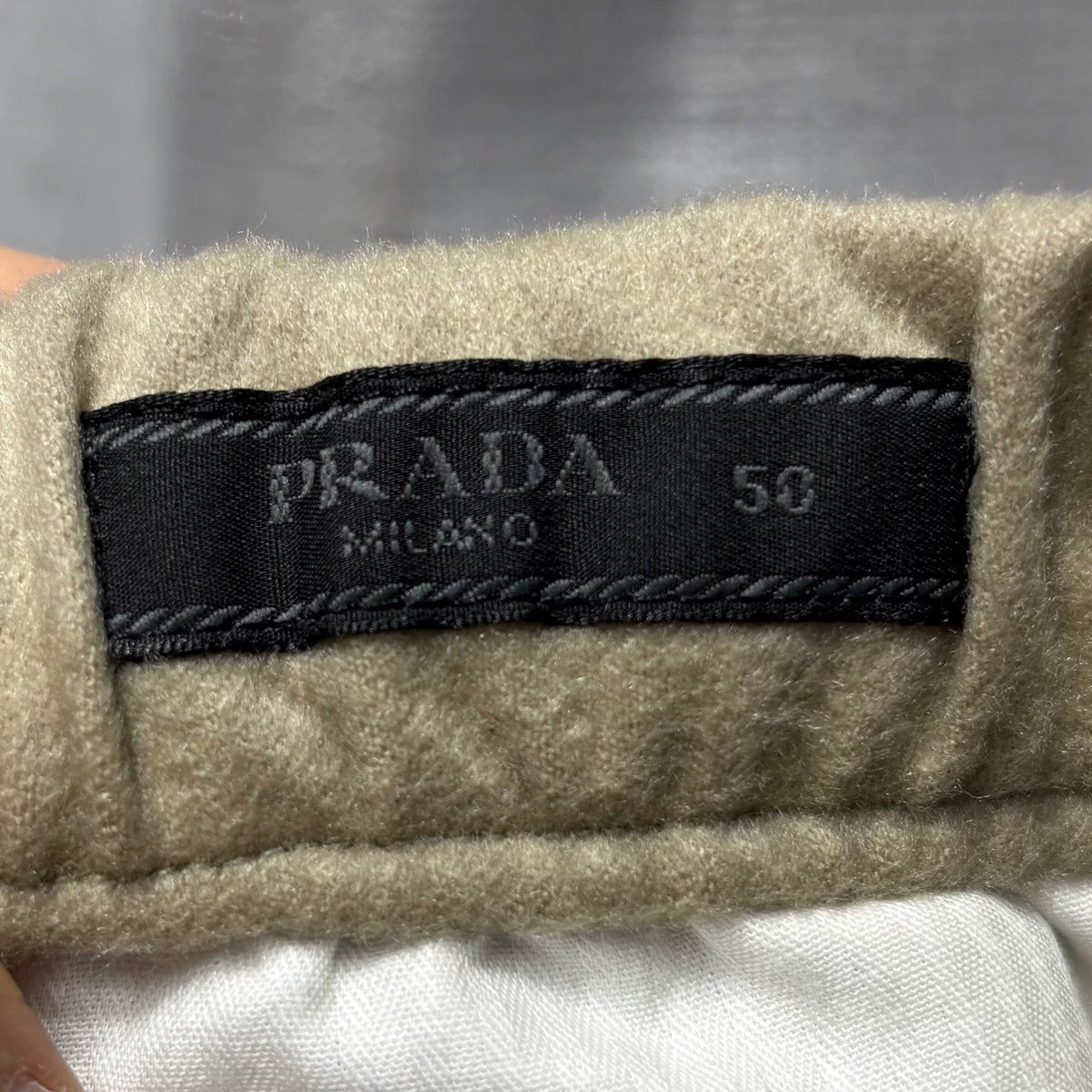 Prada Khaki Triangle Logo Zip-Leg Goat Cashmere Pants
