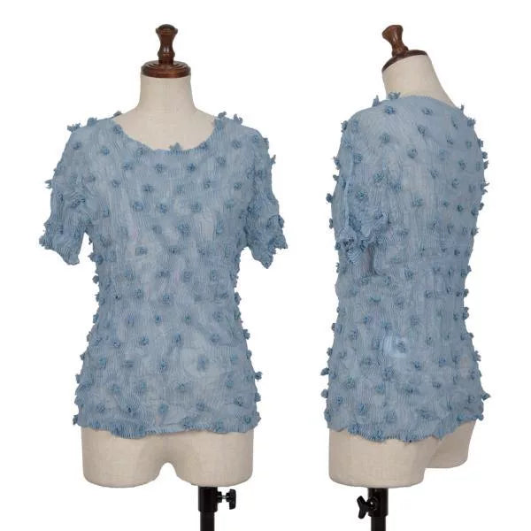 Issey Miyake Vintage Blue Pom-Pom Pleated Top