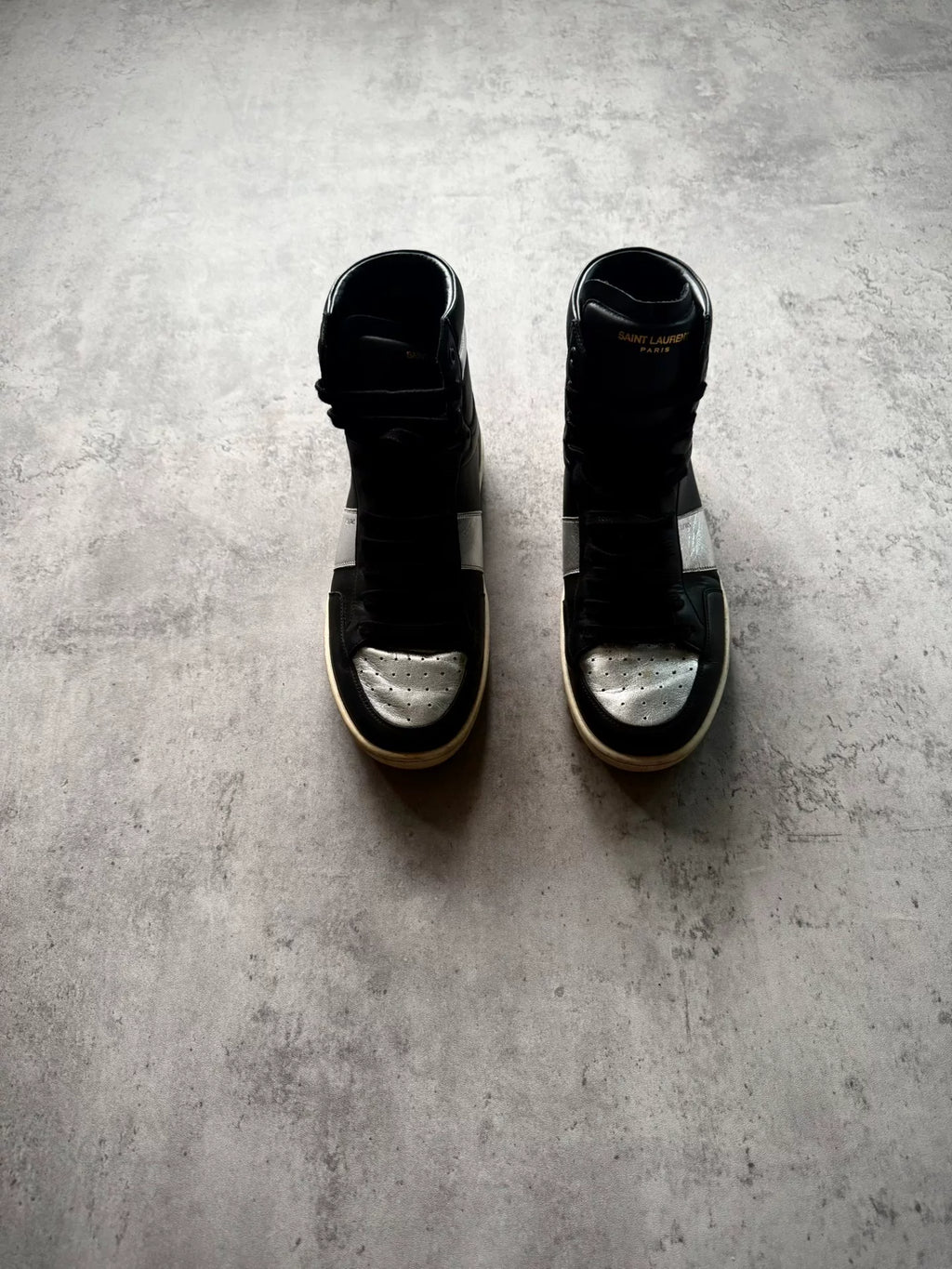 Saint Laurent Paris 14SS SL/10H Black Silver Colorblock High Top Sneakers by Hedi Slimane