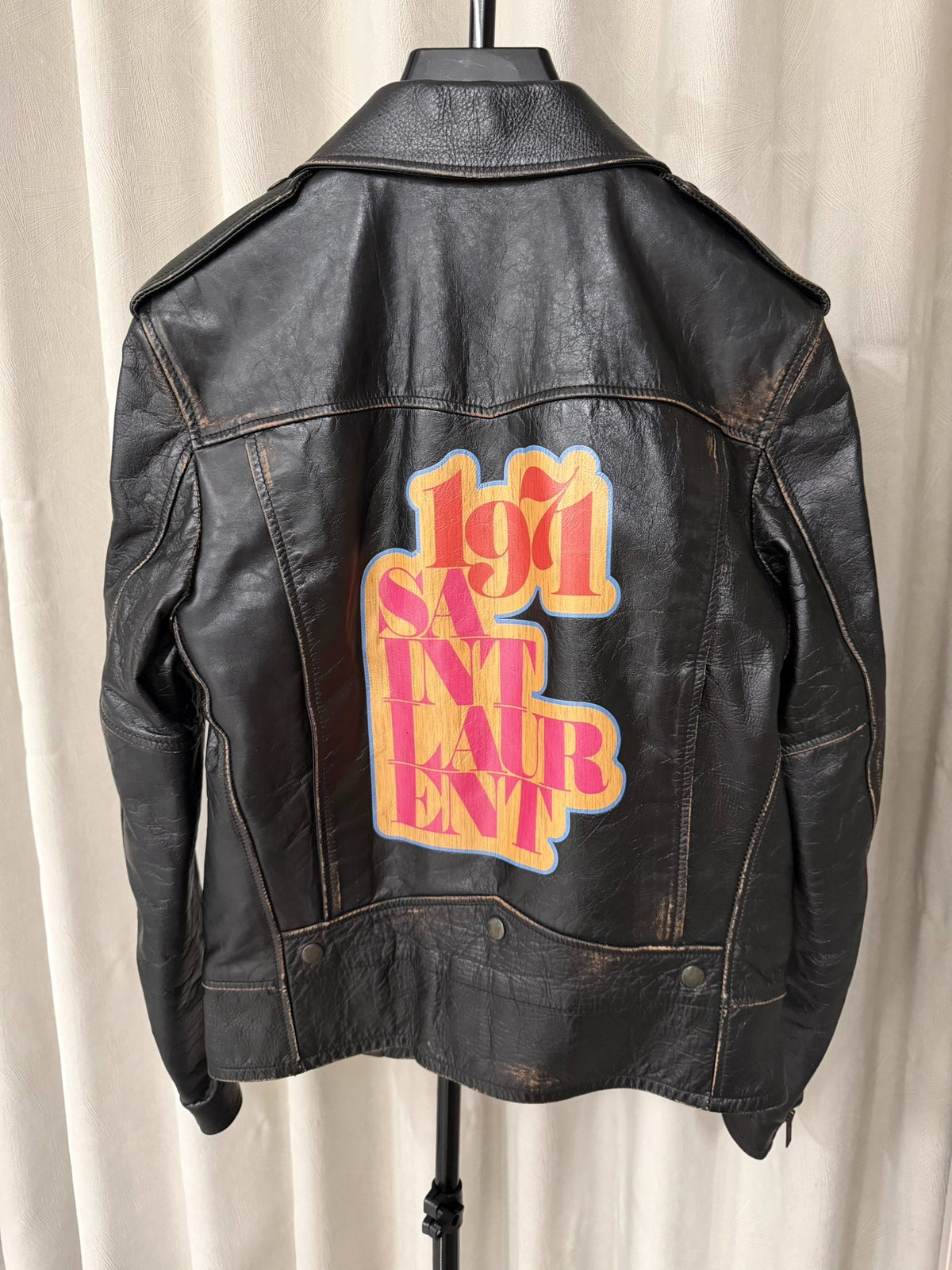 Saint Laurent Paris FW18 Distressed L01 1971 Back Print Leather Jacket