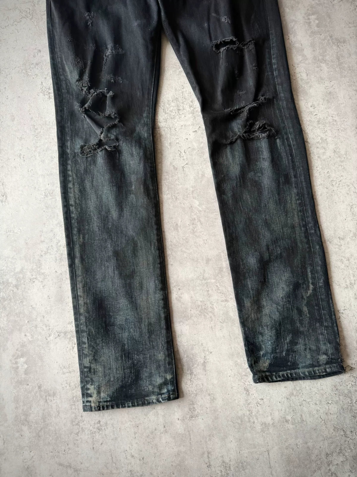 Saint Laurent Paris AW14 D02 Heavy Distressed Oil Stain Decay Jeans by Hedi Slimane