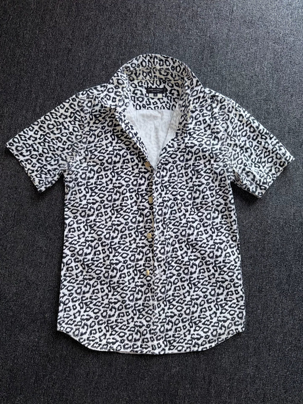 Comme Des Garcons Homme Plus SS13 Black White Leopard Stand-Collar Short-Sleeve Shirt