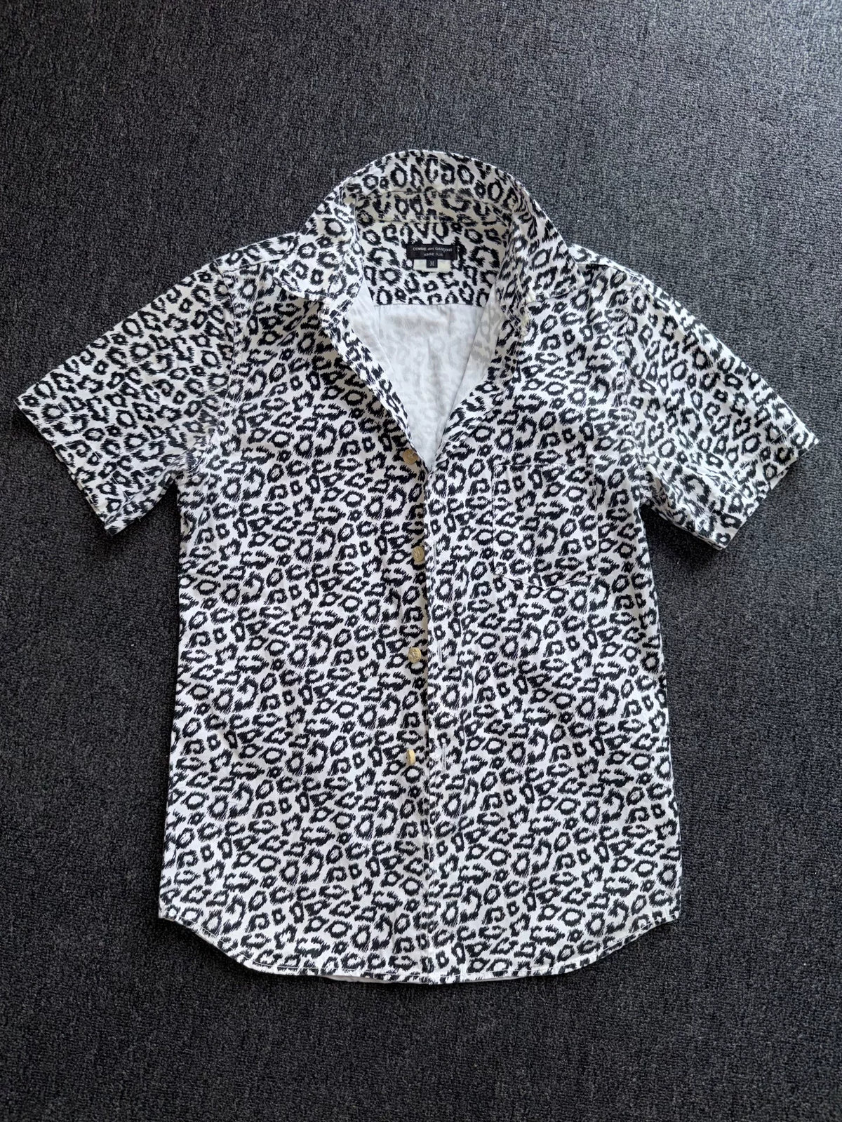 Comme Des Garcons Homme Plus SS13 Black White Leopard Stand-Collar Short-Sleeve Shirt
