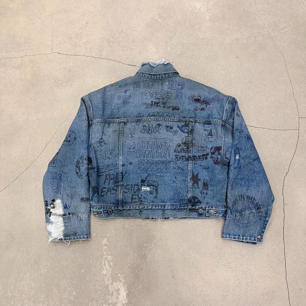 Paly SS25 Hollywood Damaged Graffiti Denim Jacket
